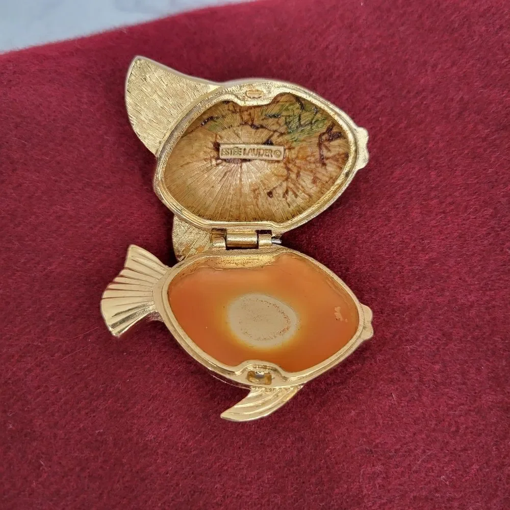 Estee Lauder Tropical Fish White Linen Compact Trinket Box 90s